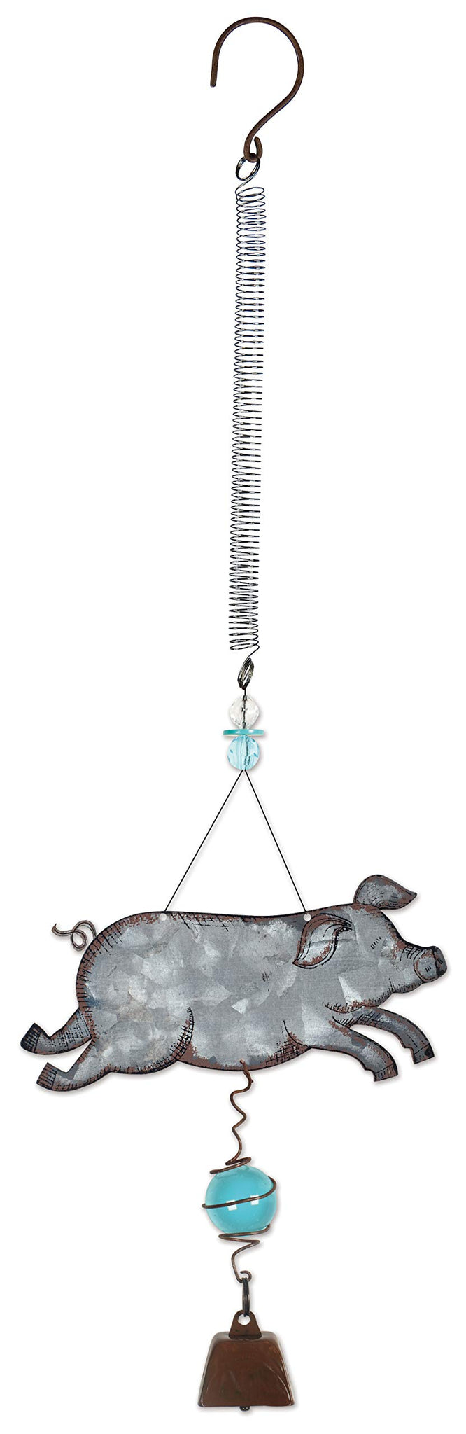 Pig Bouncy Hanging Garden Decoration with Mini Cowbell by Sunset Vista Designs